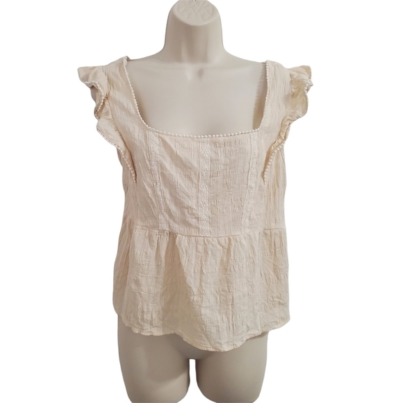 ALL IN FAVOR Cream Square Neck Sleeveless Lace Panel Blouse - Picture 1 of 8